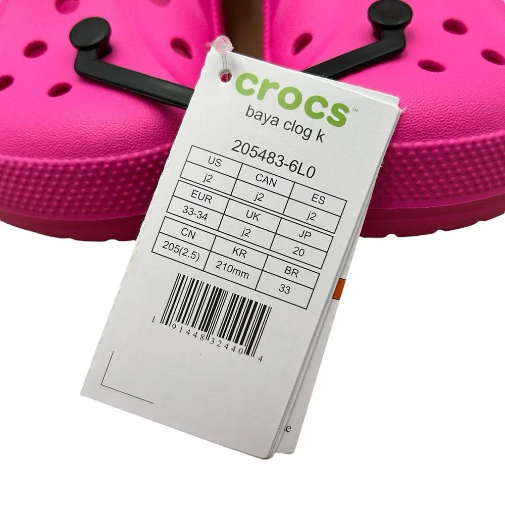 Crocs Baya Youth Girls Slip-on Clogs Size 2 (J2) Pink Water Friendly Lightweight